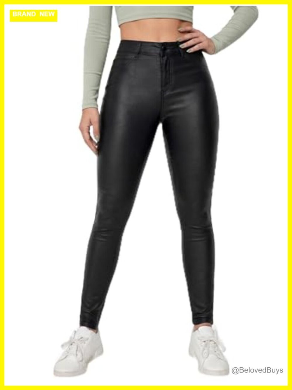 Women's Faux Leather Skinny Leggings Pants with Pockets High Stretch